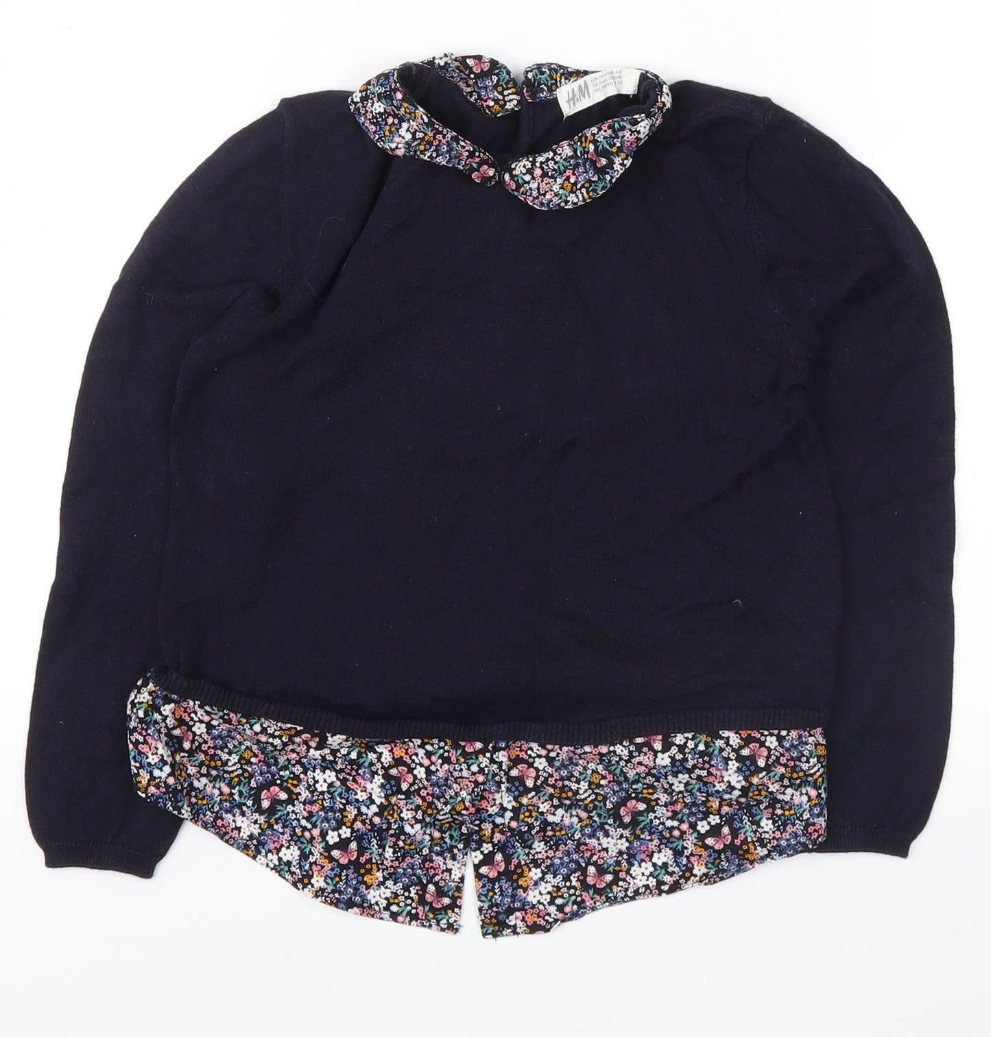 H&M Girls Blue Floral  Pullover Jumper Size 5-6 Years