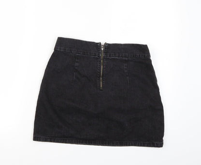 Preworn Womens Black  Denim A-Line Skirt