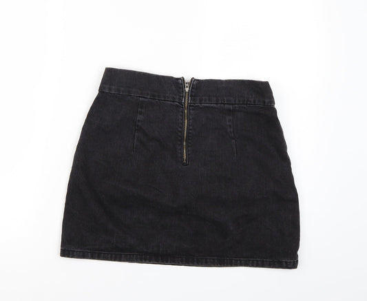 Preworn Womens Black  Denim A-Line Skirt