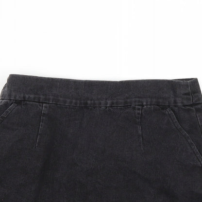 Preworn Womens Black  Denim A-Line Skirt
