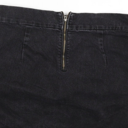 Preworn Womens Black  Denim A-Line Skirt