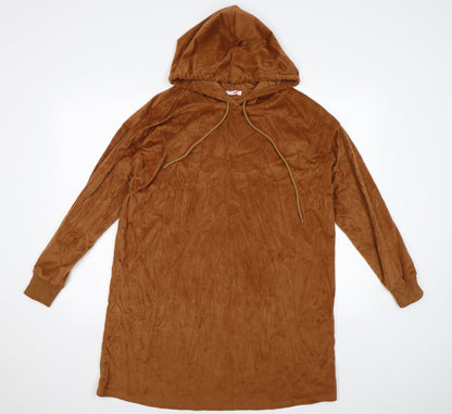J & H Womens Brown Striped Velour Pullover Hoodie Size M