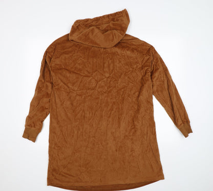 J & H Womens Brown Striped Velour Pullover Hoodie Size M