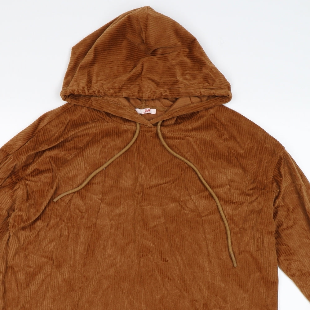 J & H Womens Brown Striped Velour Pullover Hoodie Size M