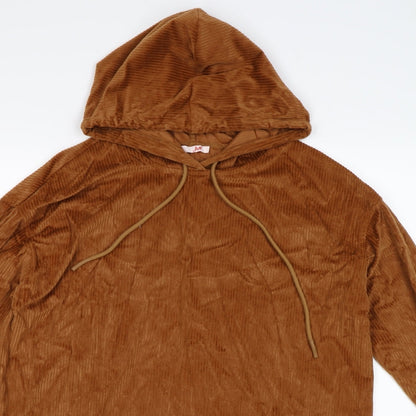 J & H Womens Brown Striped Velour Pullover Hoodie Size M