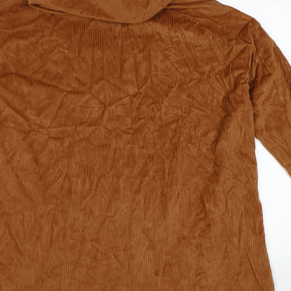 J & H Womens Brown Striped Velour Pullover Hoodie Size M