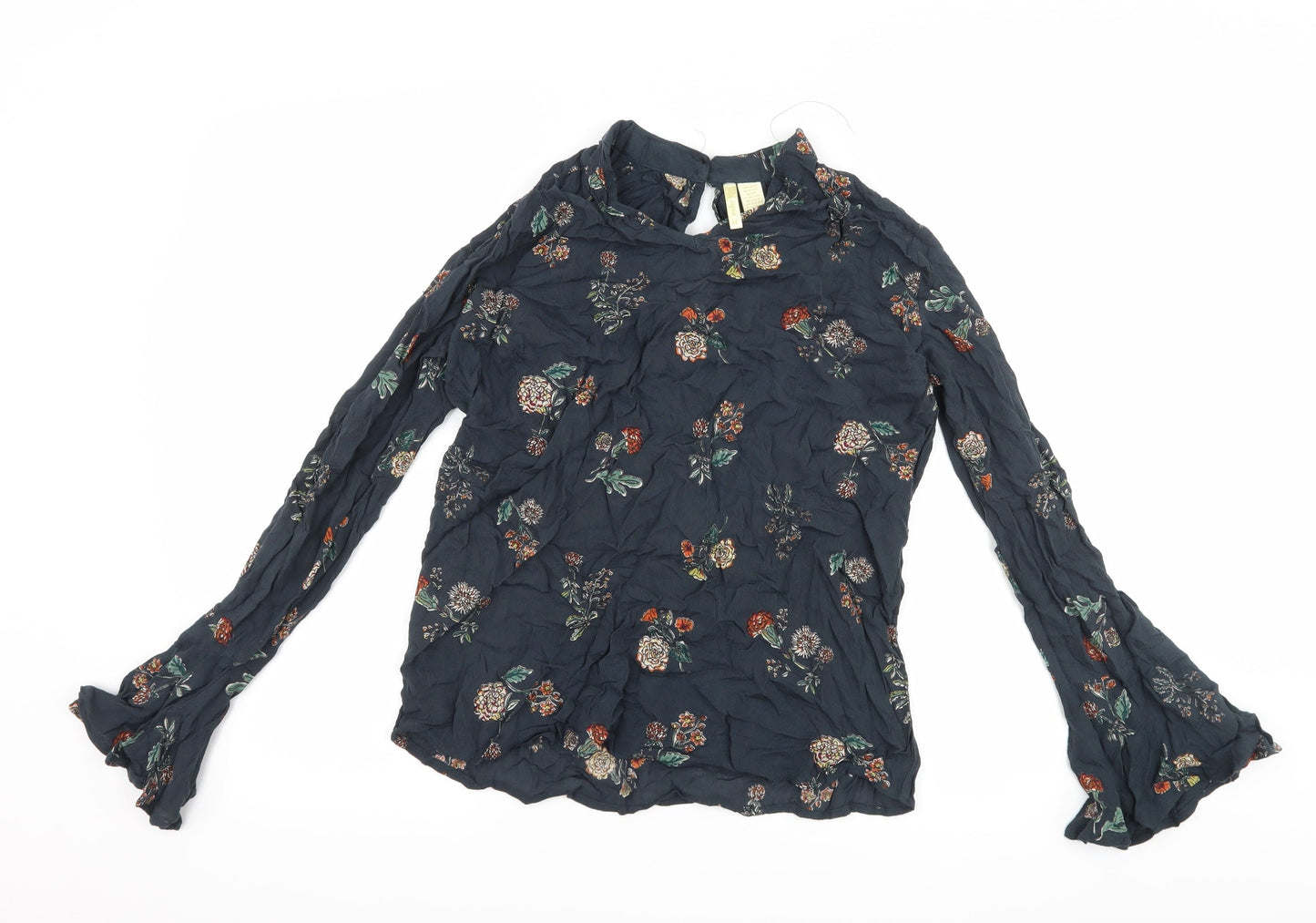 JAPANA Womens Blue Floral  Basic Blouse Size M