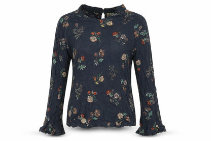 JAPANA Womens Blue Floral  Basic Blouse Size M