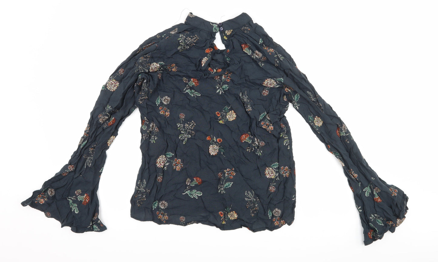 JAPANA Womens Blue Floral  Basic Blouse Size M