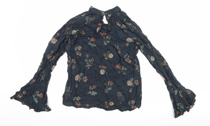 JAPANA Womens Blue Floral  Basic Blouse Size M