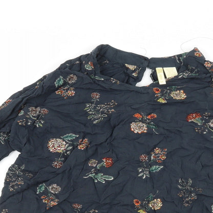 JAPANA Womens Blue Floral  Basic Blouse Size M