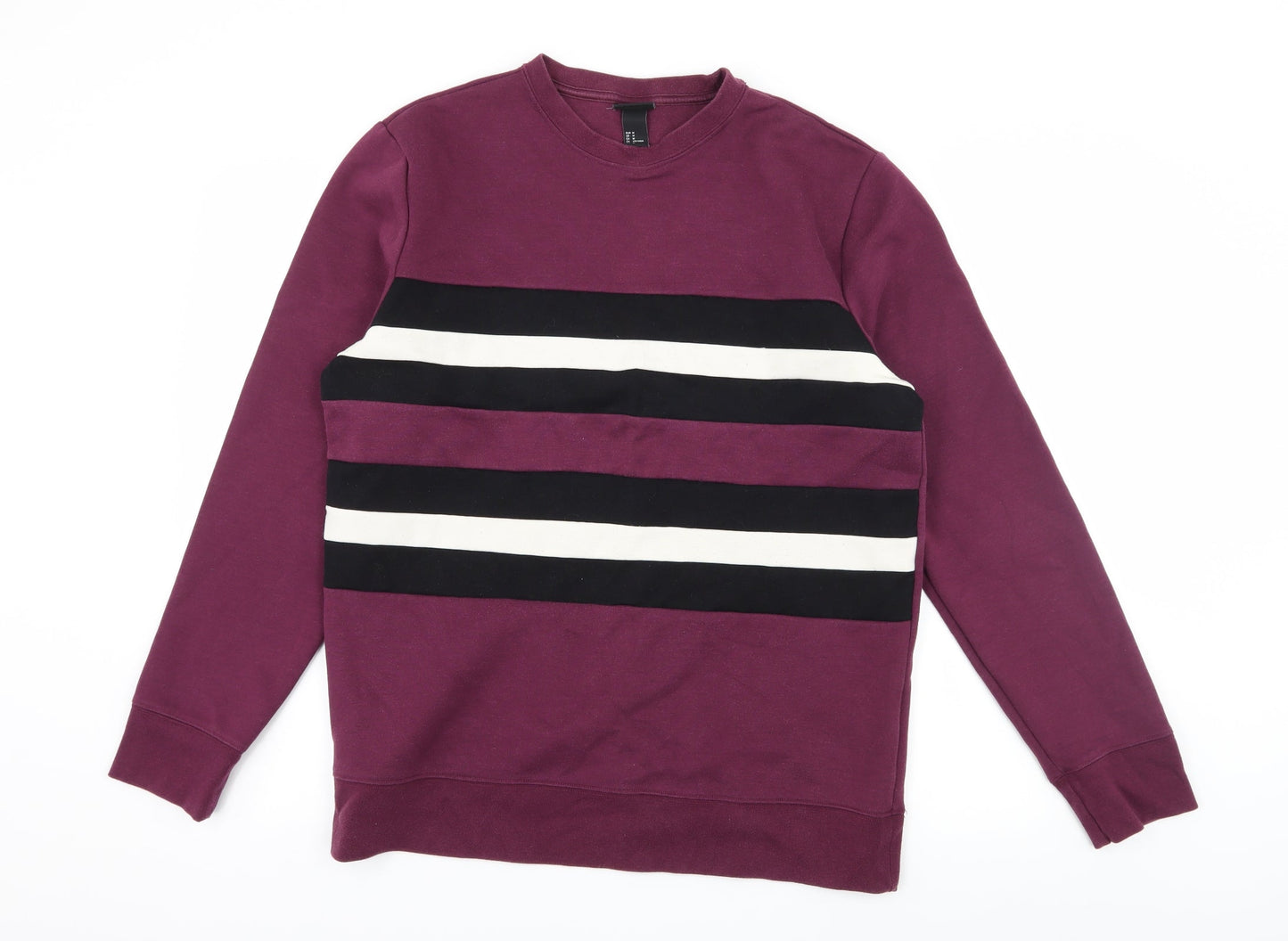 H&M Womens Purple Striped Jersey Pullover Sweatshirt Size M