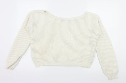 PRETTYLITTLETHING Womens White  Knit Pullover Jumper Size S