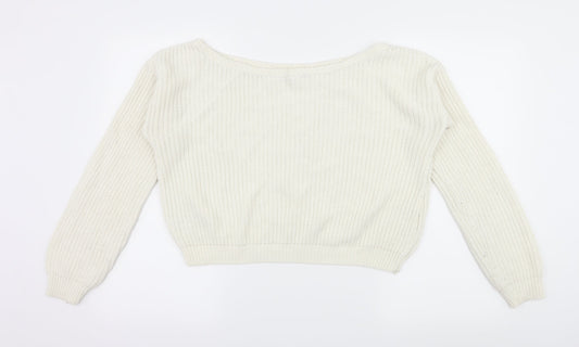 PRETTYLITTLETHING Womens White  Knit Pullover Jumper Size S