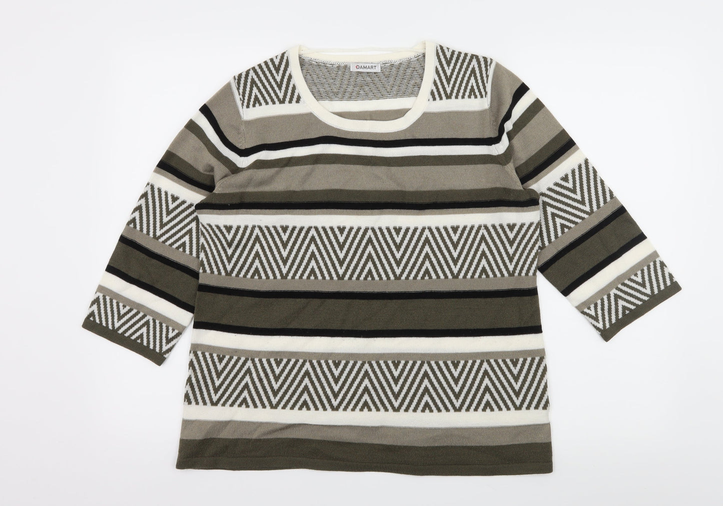 Damart Womens Grey Striped Knit Basic T-Shirt Size 14