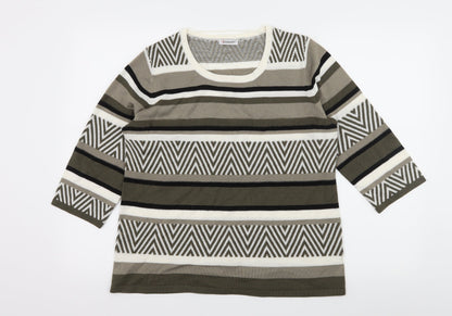 Damart Womens Grey Striped Knit Basic T-Shirt Size 14