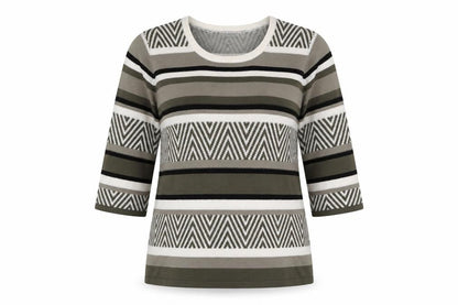 Damart Womens Grey Striped Knit Basic T-Shirt Size 14