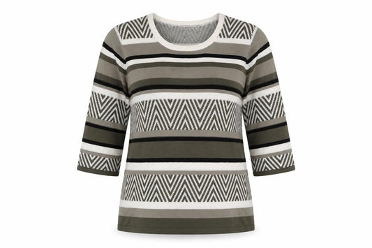 Damart Womens Grey Striped Knit Basic T-Shirt Size 14