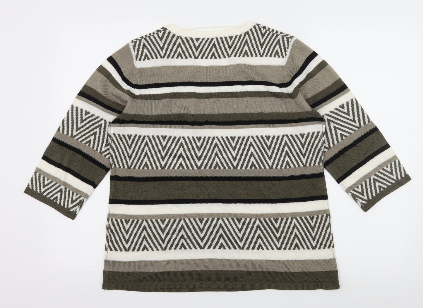 Damart Womens Grey Striped Knit Basic T-Shirt Size 14