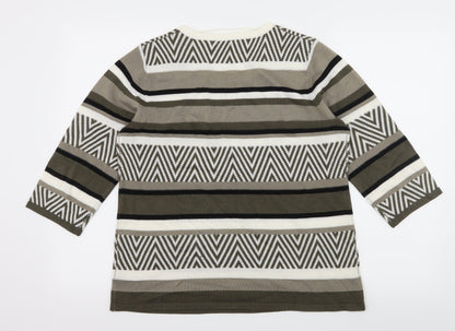 Damart Womens Grey Striped Knit Basic T-Shirt Size 14