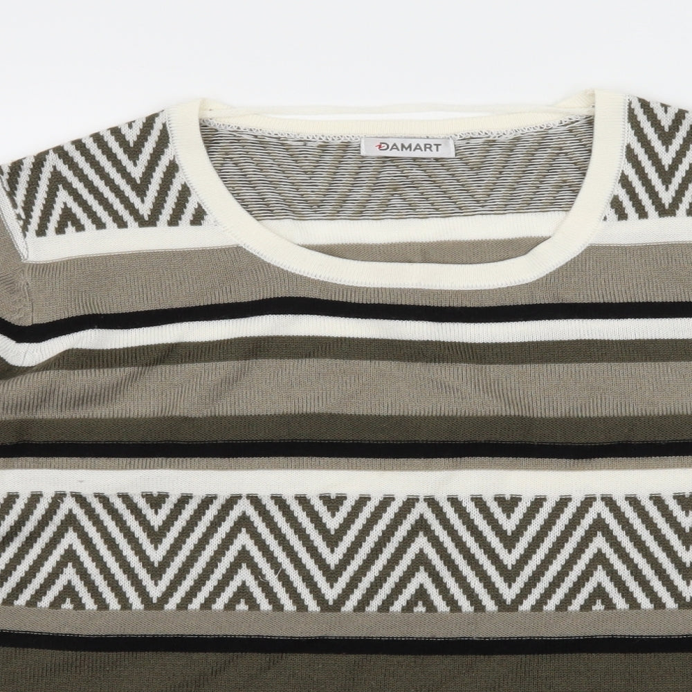 Damart Womens Grey Striped Knit Basic T-Shirt Size 14