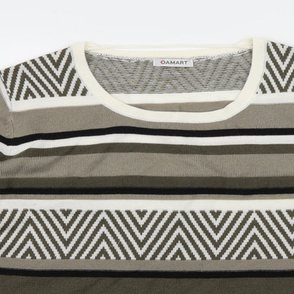 Damart Womens Grey Striped Knit Basic T-Shirt Size 14