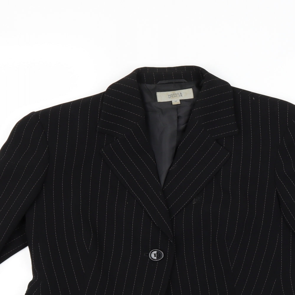 Marks and Spencer Womens Black Striped  Jacket Coat Size 12