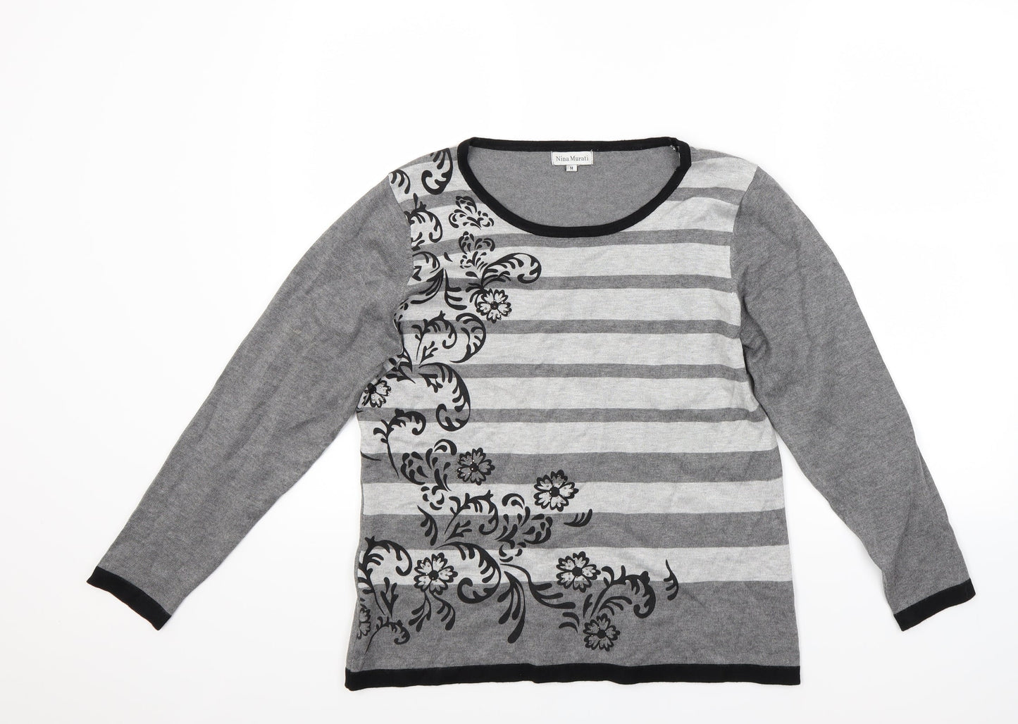 Nina Mutati Womens Grey Floral  Pullover Jumper Size M
