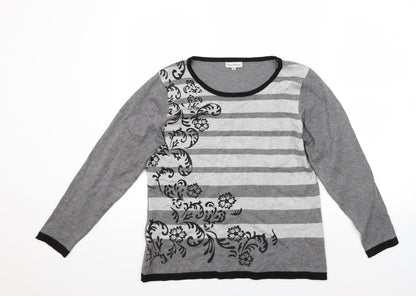 Nina Mutati Womens Grey Floral  Pullover Jumper Size M