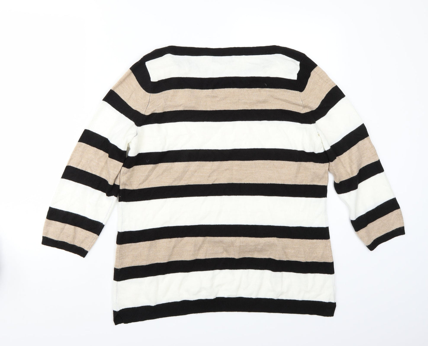 Papaya Womens Beige Striped  Basic T-Shirt Size 16