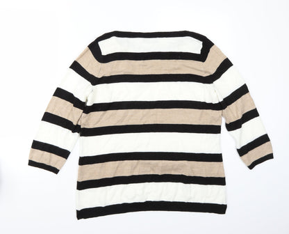 Papaya Womens Beige Striped  Basic T-Shirt Size 16