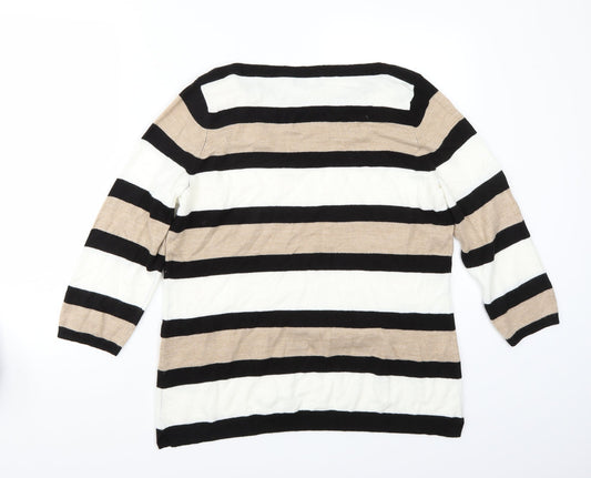 Papaya Womens Beige Striped  Basic T-Shirt Size 16