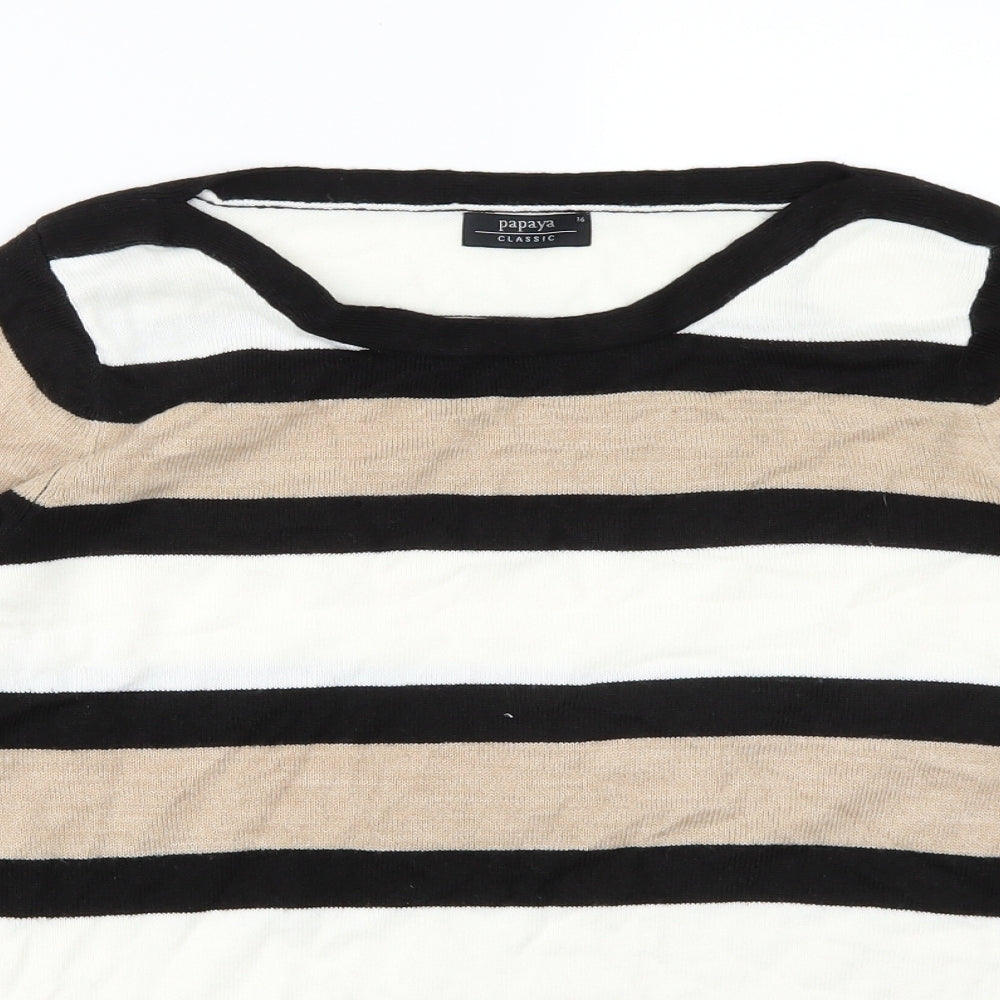 Papaya Womens Beige Striped  Basic T-Shirt Size 16