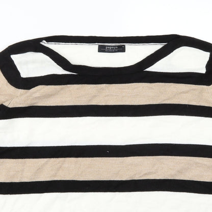 Papaya Womens Beige Striped  Basic T-Shirt Size 16