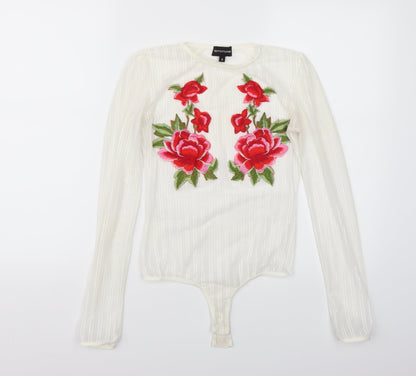 pretty little Thing Womens White Floral  Bodysuit One-Piece Size 8