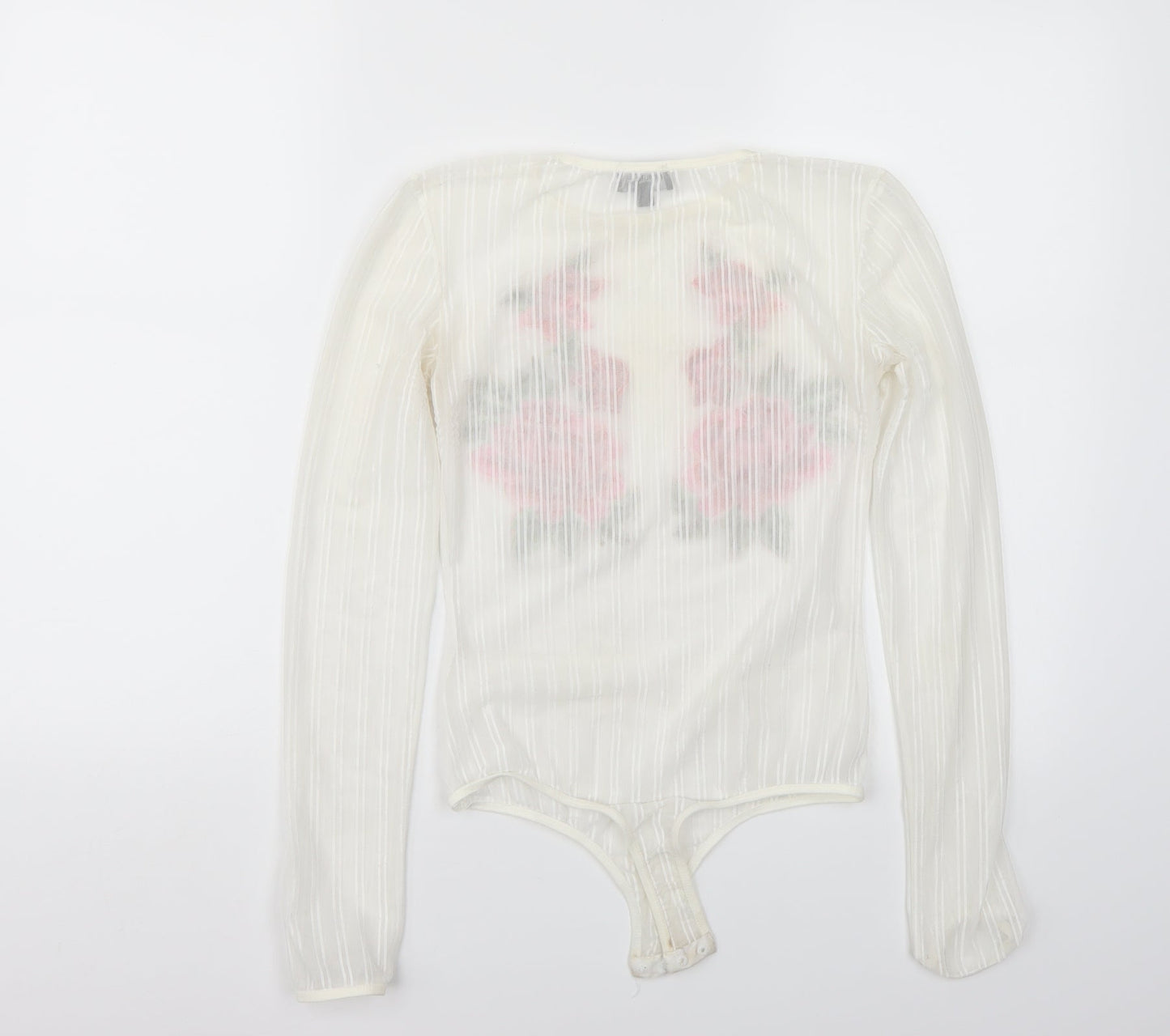 pretty little Thing Womens White Floral  Bodysuit One-Piece Size 8