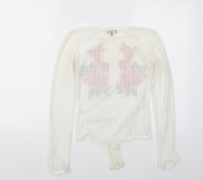 pretty little Thing Womens White Floral  Bodysuit One-Piece Size 8