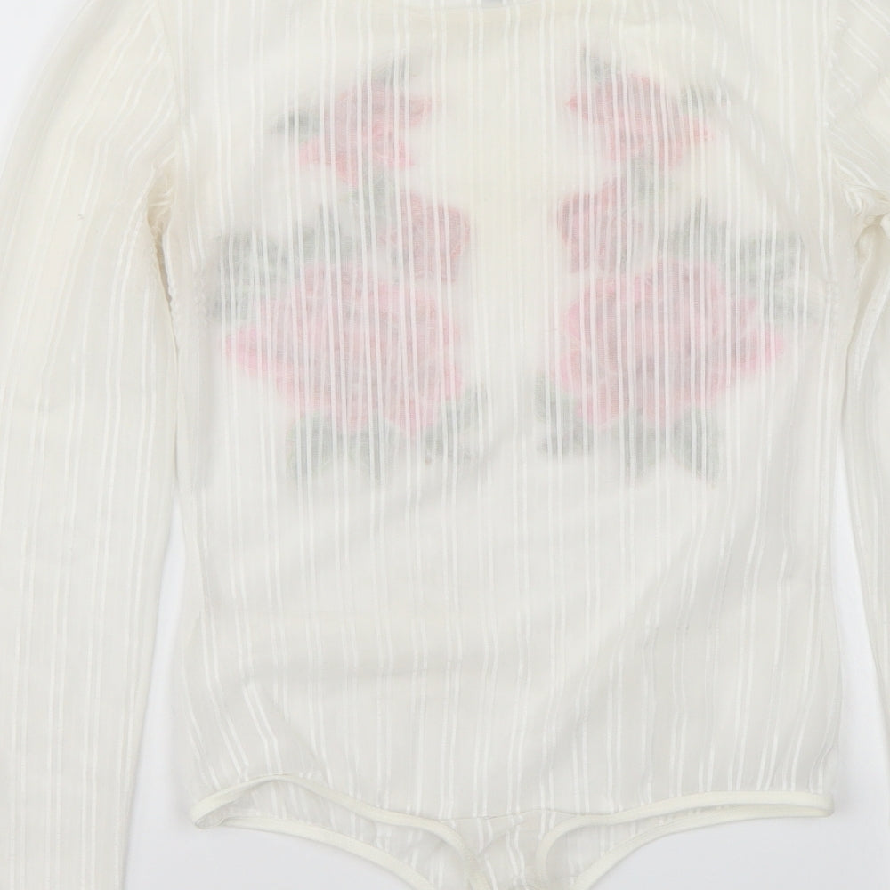 pretty little Thing Womens White Floral  Bodysuit One-Piece Size 8