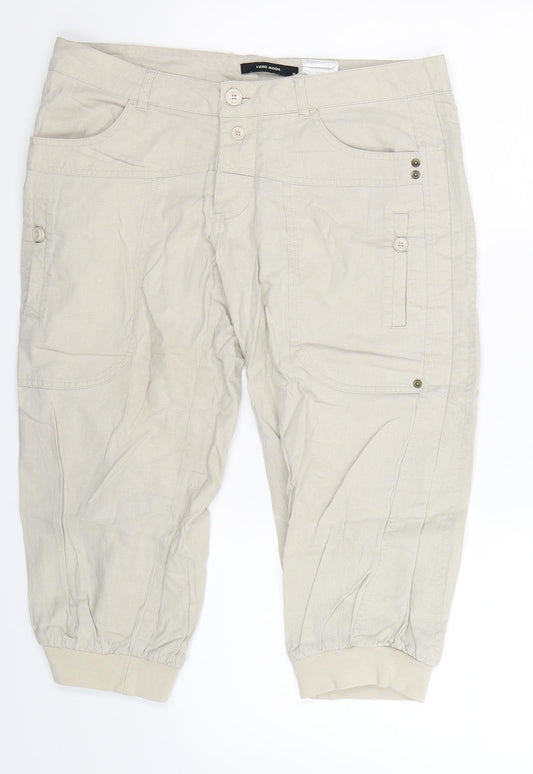 Womens UK Size 32 in VERO MODA Regular Fit Cropped Beige Trousers