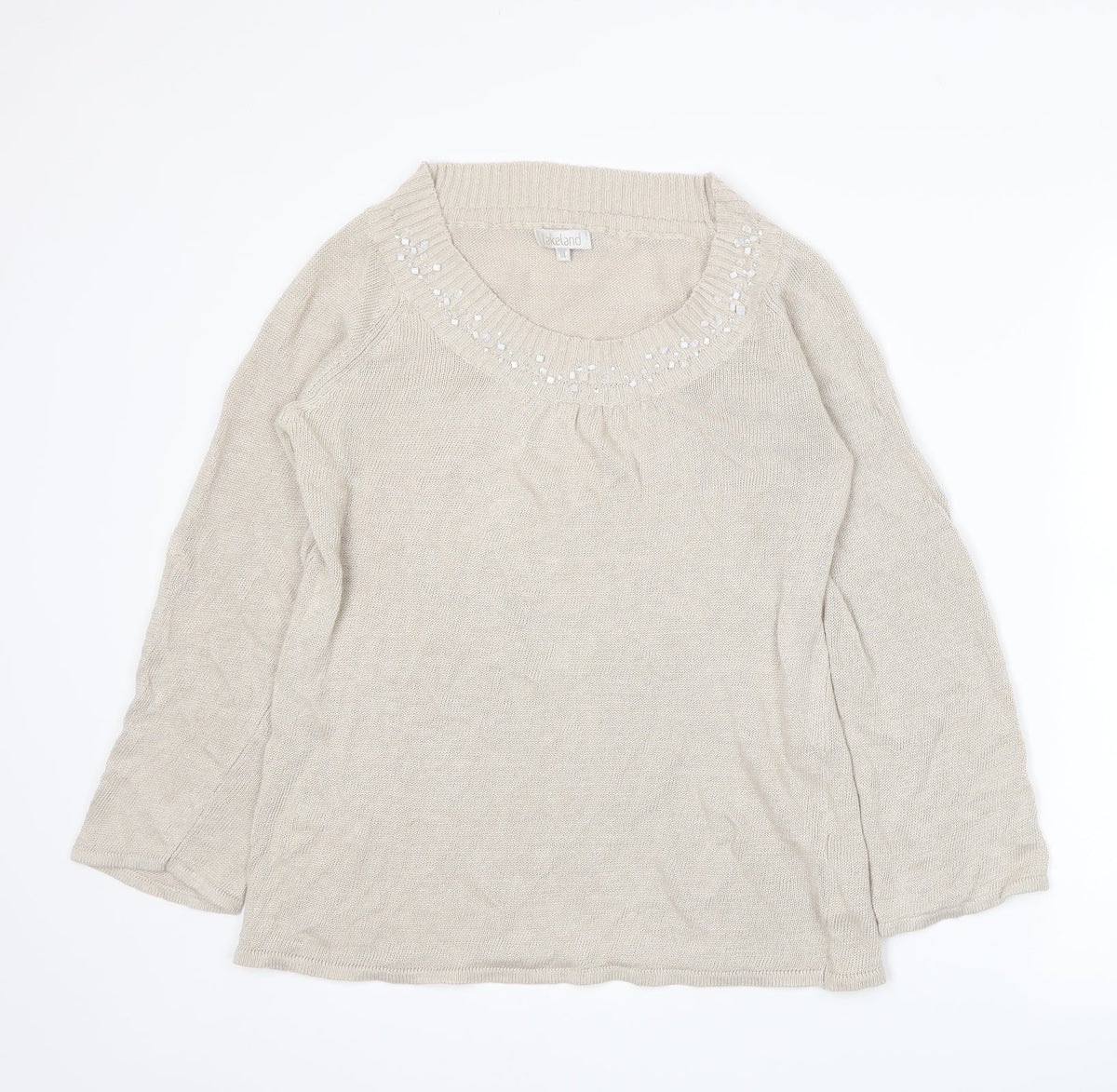 Lakeland Womens Beige  Knit Pullover Jumper Size 14
