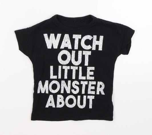 NEXT Boys Black   Basic T-Shirt Size 6-9 Months  - monster spike back