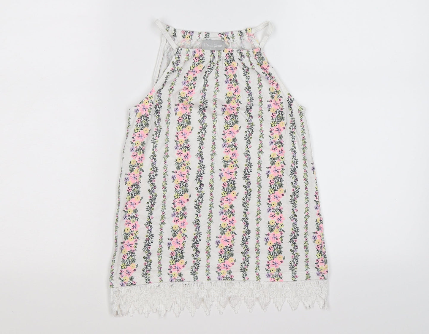 Matalan Girls White Floral Crepe Tunic Tank Size 10 Years