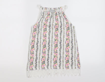 Matalan Girls White Floral Crepe Tunic Tank Size 10 Years