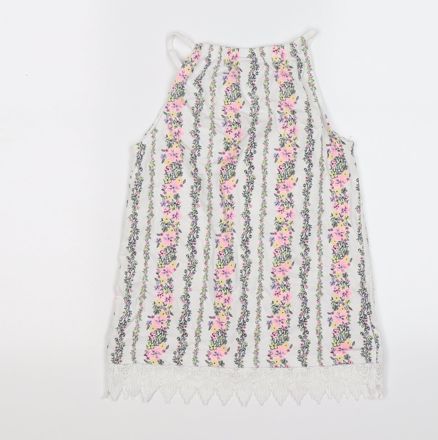 Matalan Girls White Floral Crepe Tunic Tank Size 10 Years