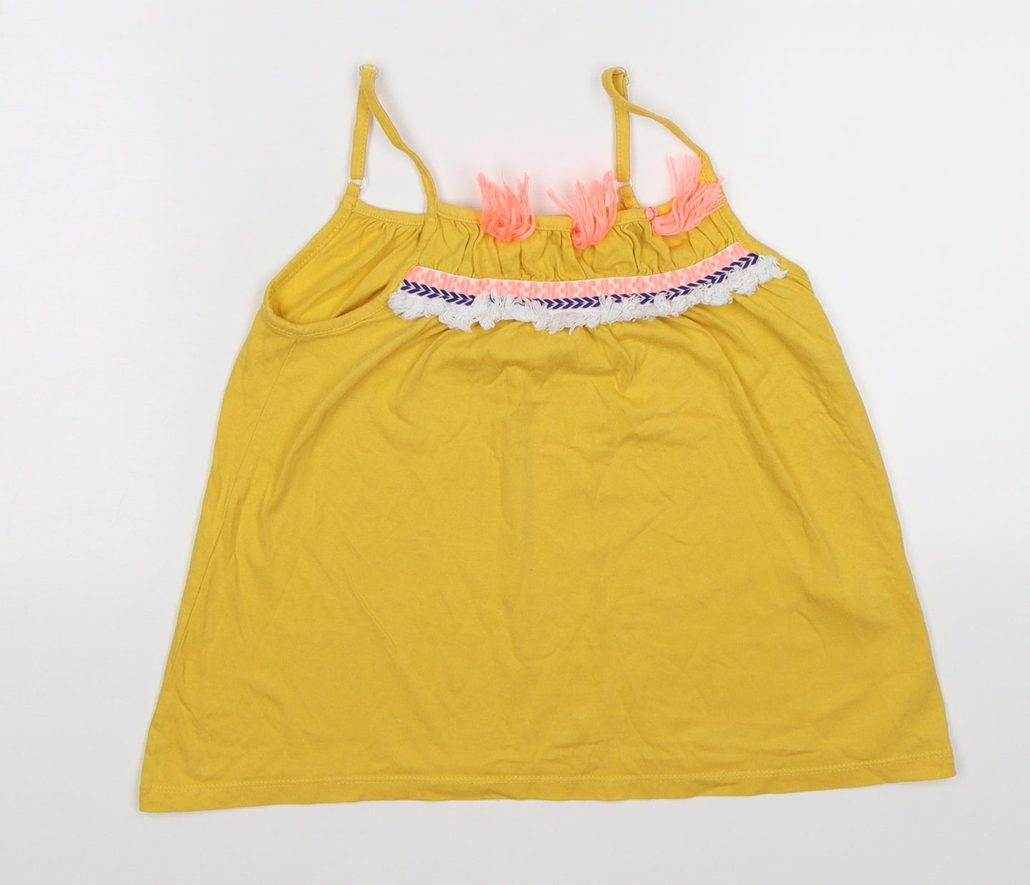 Matalan Girls Yellow Striped  Basic Tank Size 9 Years  - boho tassel