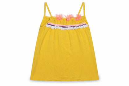 Matalan Girls Yellow Striped  Basic Tank Size 9 Years  - boho tassel