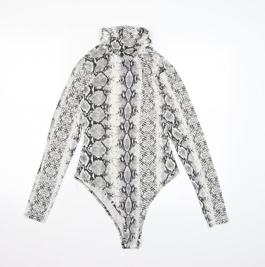 PRETTYLITTLETHING Womens Grey Animal Print  Bodysuit One-Piece Size 8
