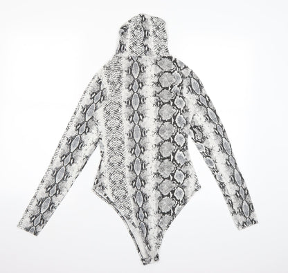 PRETTYLITTLETHING Womens Grey Animal Print  Bodysuit One-Piece Size 8