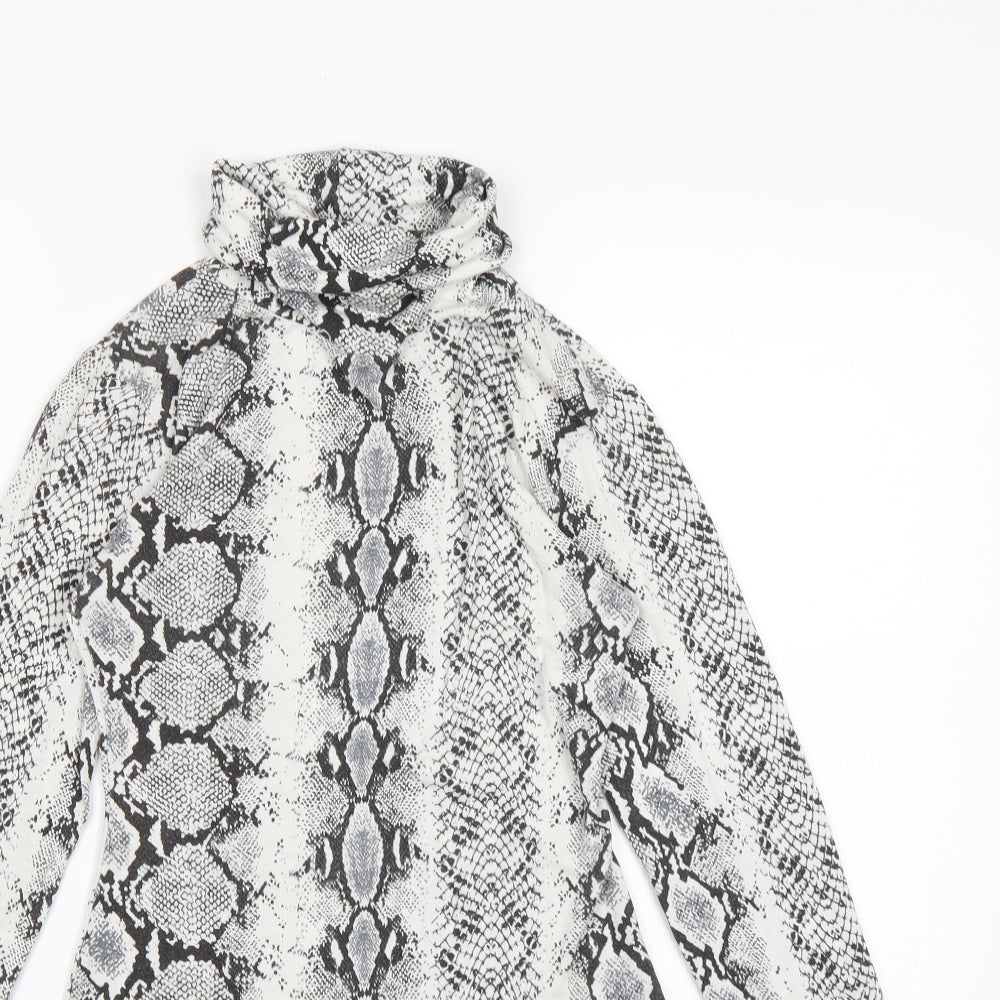 PRETTYLITTLETHING Womens Grey Animal Print  Bodysuit One-Piece Size 8