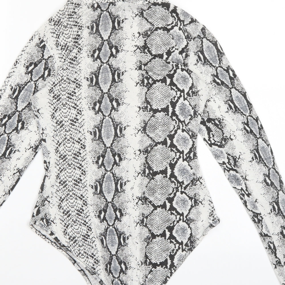 PRETTYLITTLETHING Womens Grey Animal Print  Bodysuit One-Piece Size 8